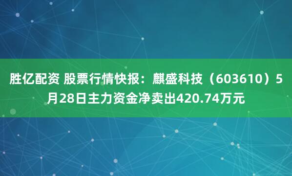 胜亿配资 股票行情快报：麒盛科技（603610）5月28日主力资金净卖出420.74万元